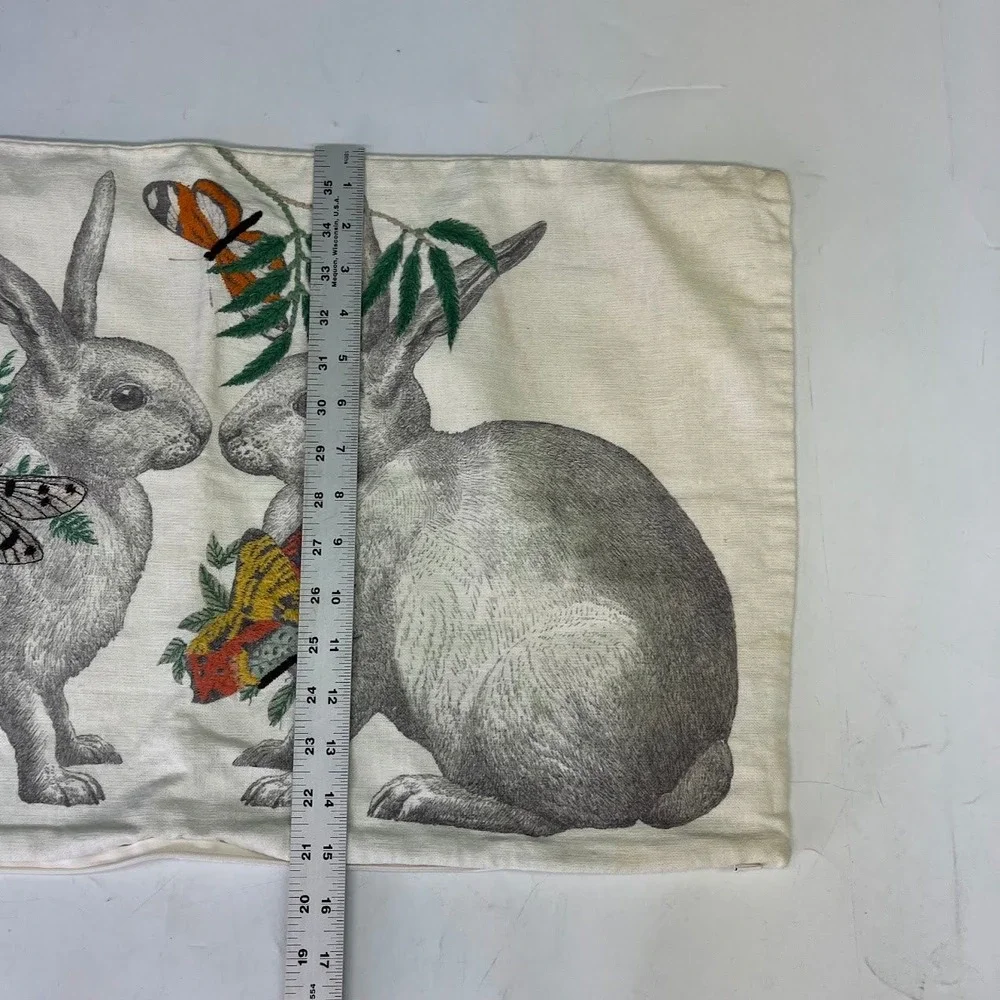 Pottery Barn Rabbit Hare Butterfly Linen Blend Lumbar Pillow Cover 26x16